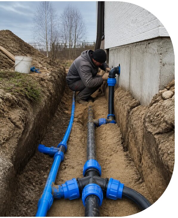 Монтаж наружного водопровода на участке под ключ в Холмске
